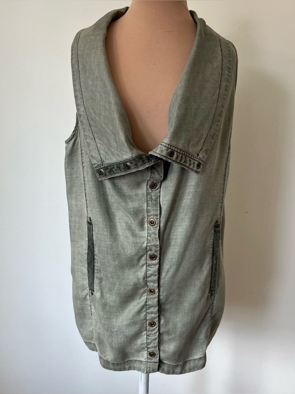 Anthropologie Marrakech Sleeveless Collared Olive Green Utility Vest Top Size M